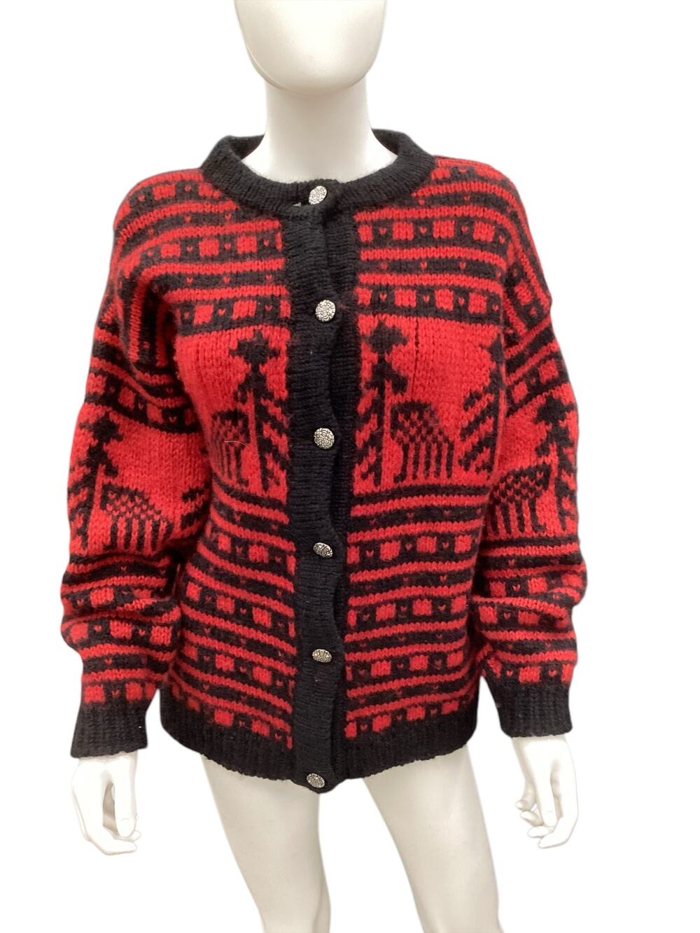 VTG Passport Of Pier 1 Imports Women’s Sweater Size S Wool Red And Black Buttons